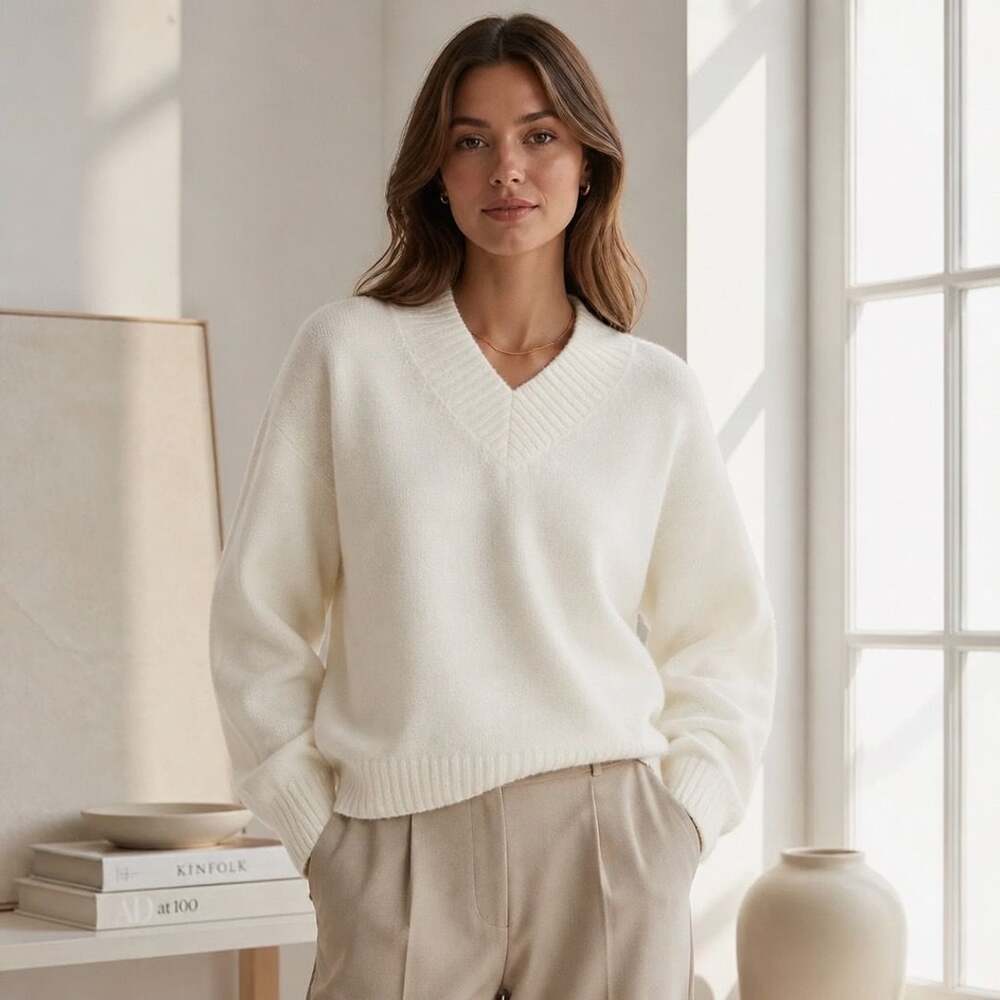 Banana Republic Women's Oversized V-Neck Sweater White Size S